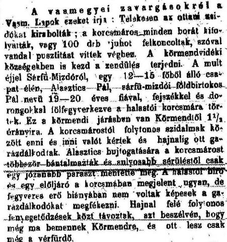 Részlet a „Zsidóellenes zavargások.” c. cikkből (Forrás: Pesti Hírlap, 1883. 09. 04., 3- 4. o.)
